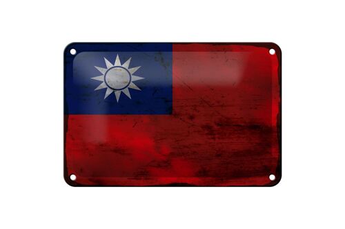Blechschild Flagge China 18x12cm Flag of Taiwan Rost Dekoration
