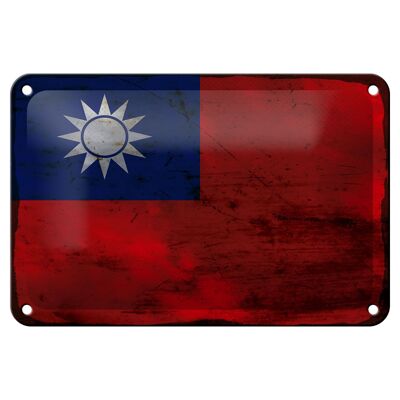 Blechschild Flagge China 18x12cm Flag of Taiwan Rost Dekoration