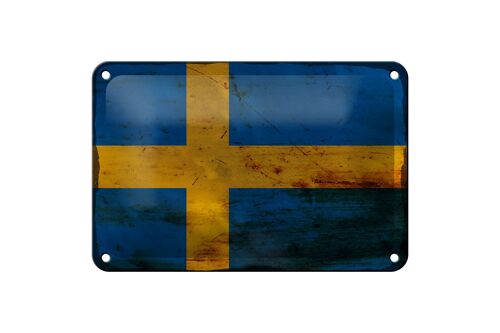 Blechschild Flagge Schweden 18x12cm Flag of Sweden Rost Dekoration