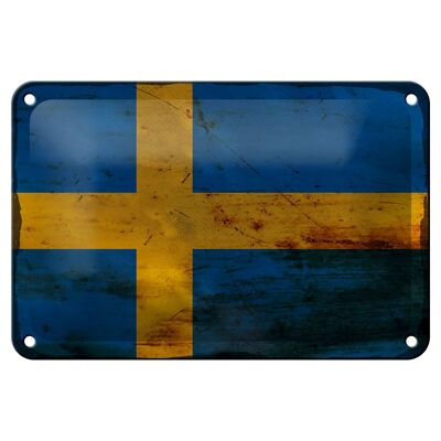 Targa in metallo Bandiera Svezia 18x12 cm Bandiera della Svezia Decorazione ruggine
