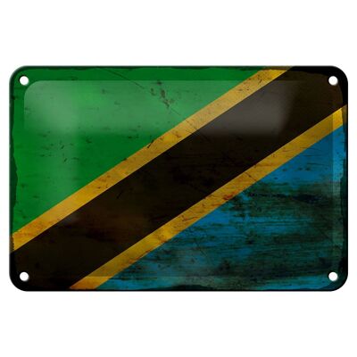 Cartel de hojalata Bandera de Tanzania, 18x12cm, bandera de Tanzania, decoración oxidada