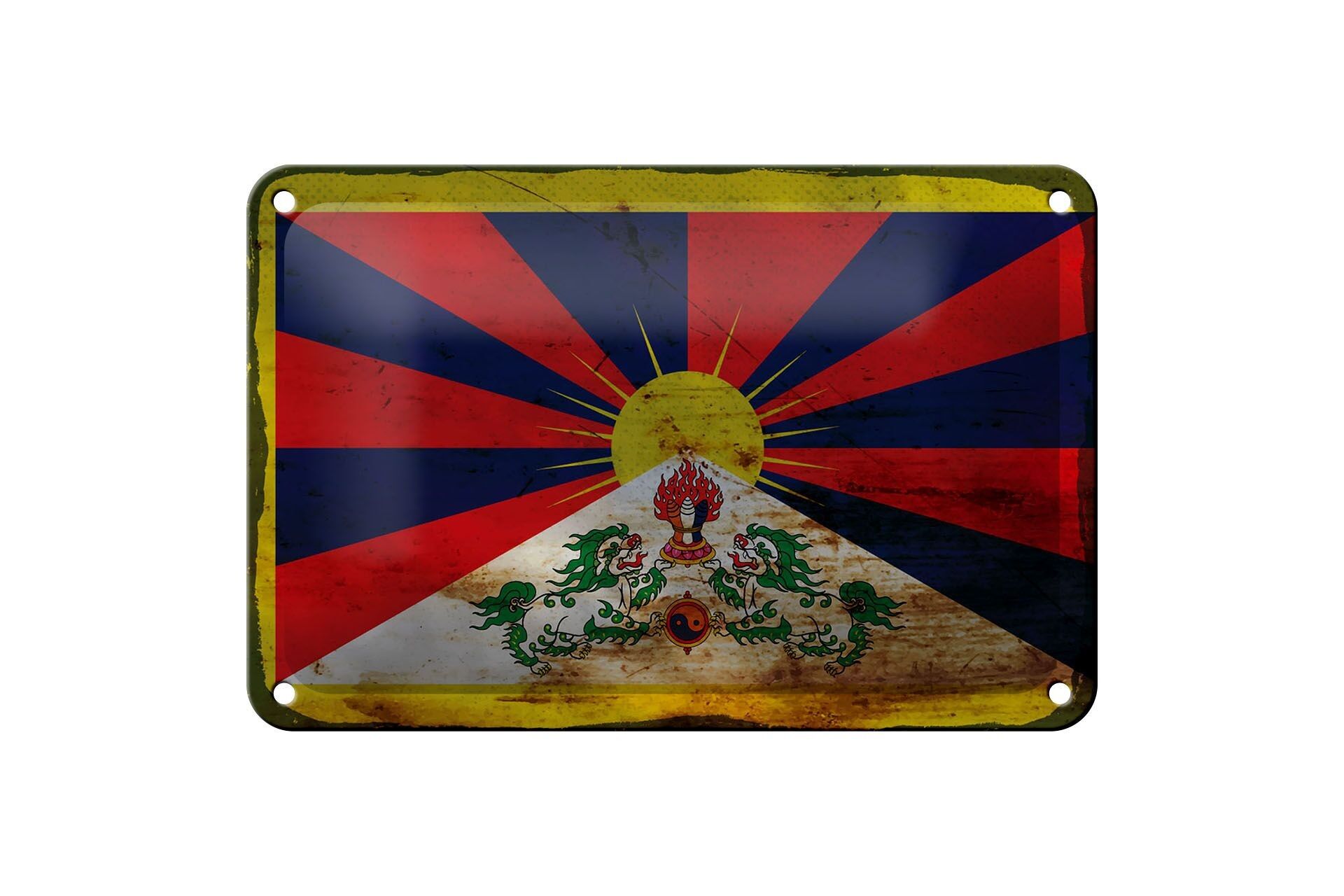 Targa in metallo Bandiera Tibet 18x12 cm Bandiera del Tibet Decorazione ruggine