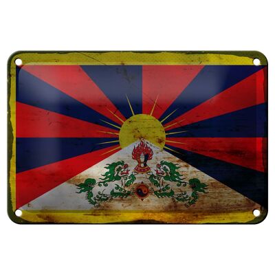 Targa in metallo Bandiera Tibet 18x12 cm Bandiera del Tibet Decorazione ruggine