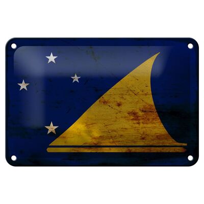 Letrero de hojalata Bandera de Tokelau, 18x12cm, bandera de Tokelau, decoración oxidada