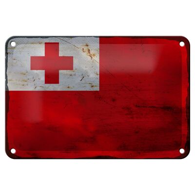 Cartel de chapa con bandera de Tonga, 18x12cm, decoración de óxido de bandera de Tonga