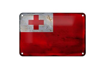 Signe en étain drapeau Tonga 18x12cm, drapeau des Tonga, décoration rouille 1