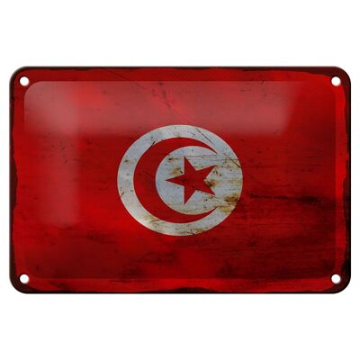 Cartel de chapa con bandera de Túnez, 18x12cm, decoración de óxido