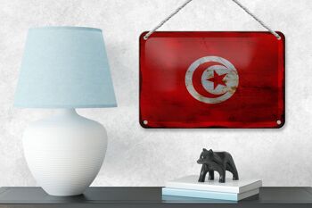 Drapeau en étain de la tunisie, 18x12cm, décoration rouille 4