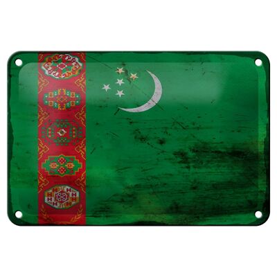 Cartel de chapa con bandera de Turkmenistán, 18x12cm, decoración de óxido de Turkmenistán