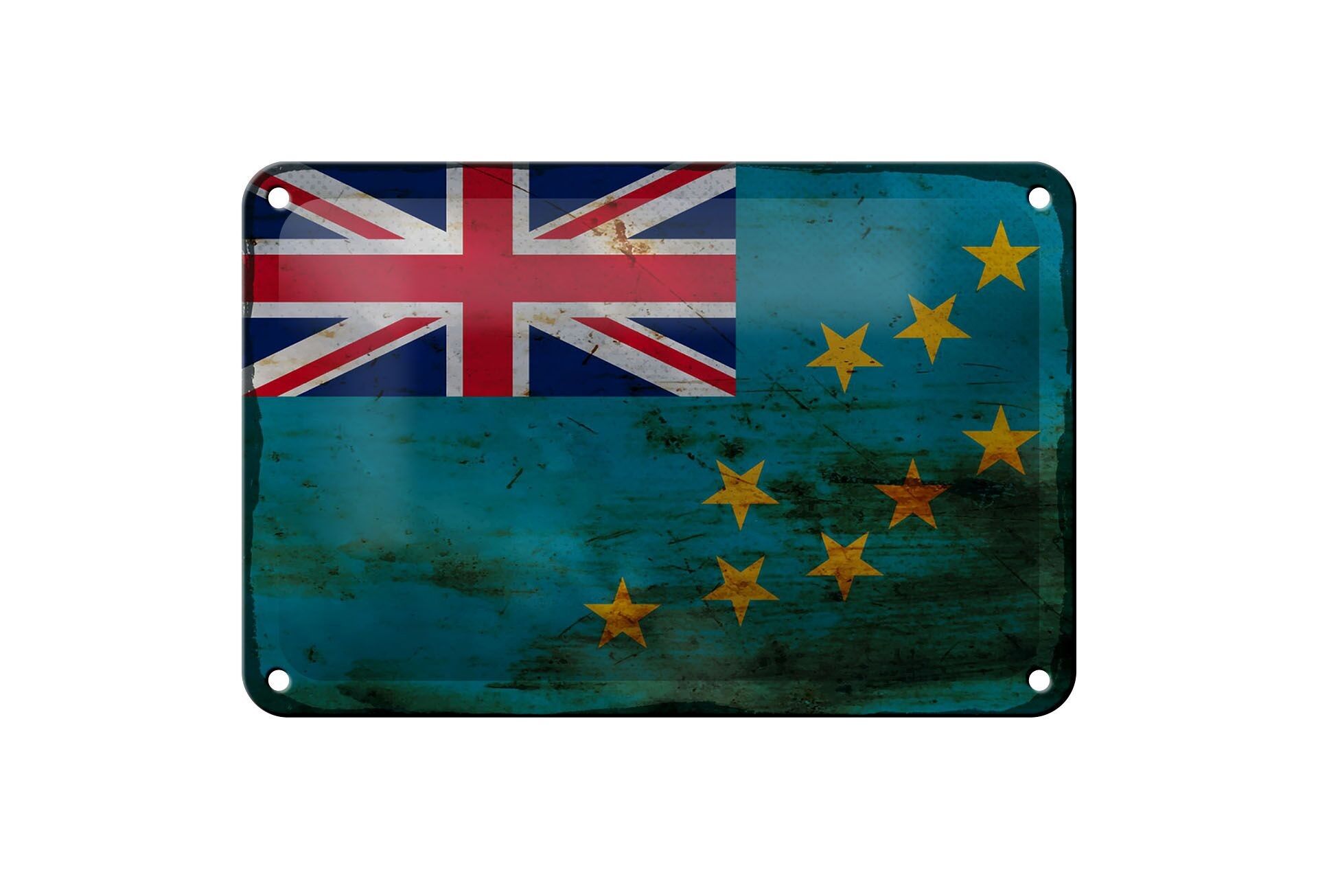 Cartel de chapa con bandera de Tuvalu, 18x12cm, bandera de Tuvalu, decoración oxidada