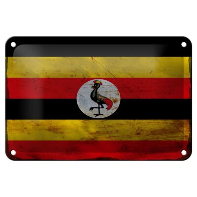 Targa in metallo Bandiera Uganda 18x12 cm Bandiera dell'Uganda Decorazione ruggine