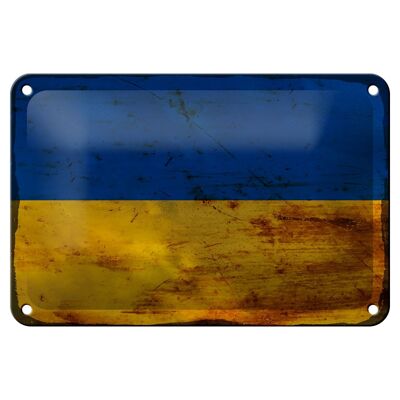 Signe en étain drapeau Ukraine 18x12cm, drapeau de l'ukraine, décoration rouille