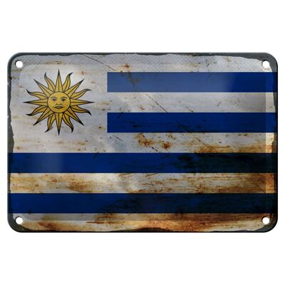 Targa in metallo Bandiera Uruguay 18x12 cm Bandiera dell'Uruguay Decorazione ruggine