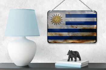 Signe en étain drapeau de l'uruguay, 18x12cm, drapeau de l'uruguay, décoration rouille 4