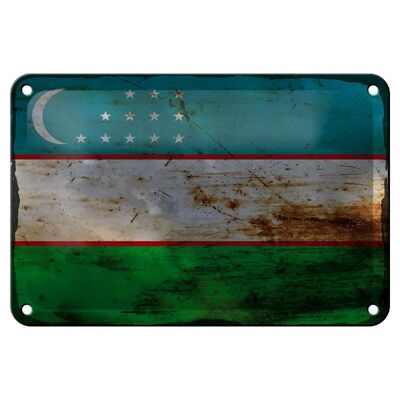 Cartel de chapa con bandera de Uzbekistán, 18x12cm, decoración de óxido de Uzbekistán