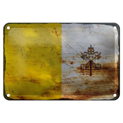 Cartel de chapa con bandera de la Ciudad del Vaticano, 18x12cm, decoración oxidada de la Ciudad del Vaticano