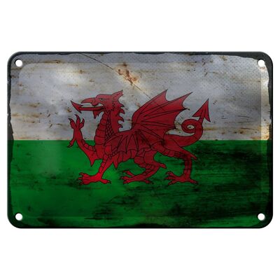 Cartel de chapa con bandera de Gales, 18x12cm, decoración de óxido