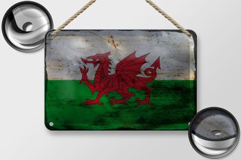 Drapeau du pays de Galles en étain, 18x12cm, décoration rouille 2