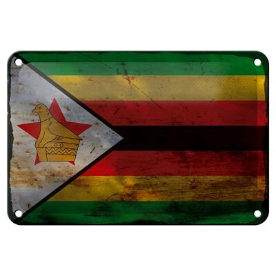 Blechschild Flagge Simbabwe 18x12cm Flag of Zimbabwe Rost Dekoration