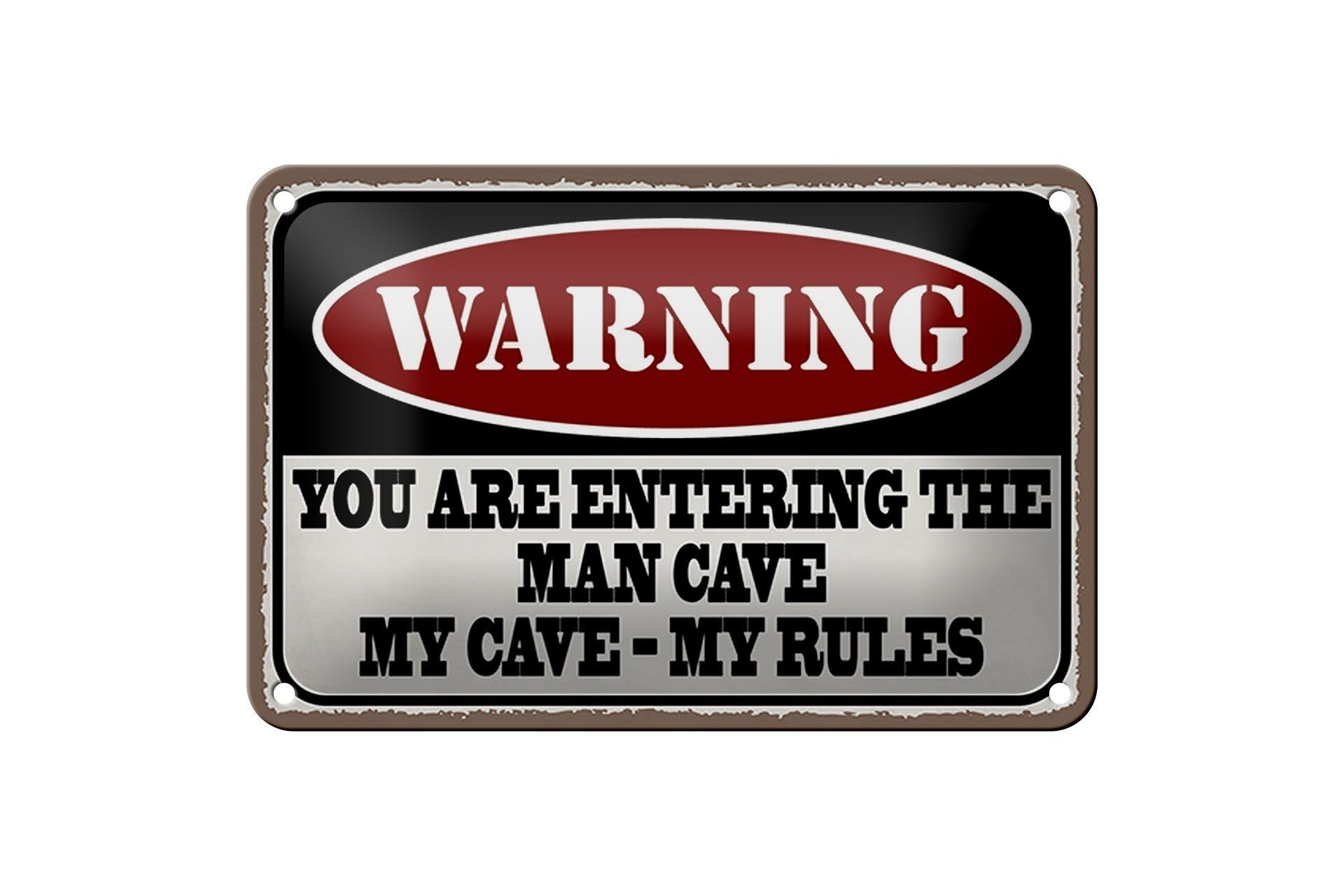 Targa in metallo con scritta 18x12 cm Avvertimento di entrare nella decorazione della caverna dell'uomo
