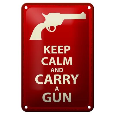 Cartel de chapa que dice 12x18cm Keep Calm and carry a gun decoración