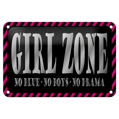 Targa in metallo con scritta "Girl Zone" 18x12 cm, no blu, no ragazzi, nessuna decorazione
