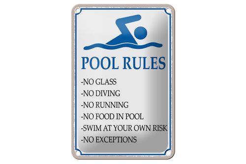 Blechschild Spruch 12x18cm Pool Rules No glass no diving Dekoration