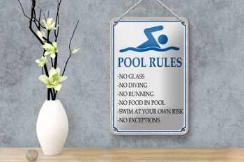 Panneau en étain indiquant les règles de la piscine, pas de verre, pas de décoration de plongée, 12x18cm 4