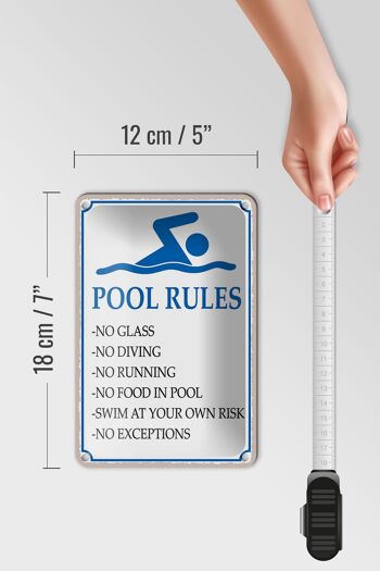 Panneau en étain indiquant les règles de la piscine, pas de verre, pas de décoration de plongée, 12x18cm 5