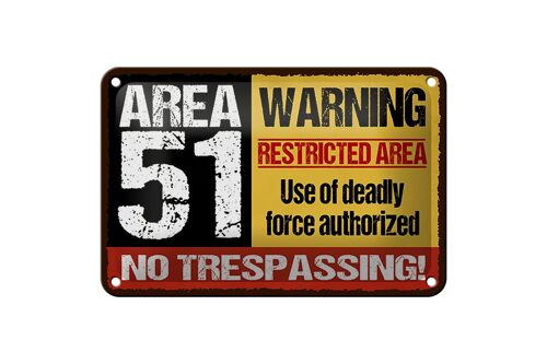 Blechschild Spruch 18x12cm area 51 warning restrictes area Dekoration