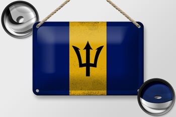 Signe en étain drapeau de la Barbade 18x12cm, signe décoratif Vintage 2