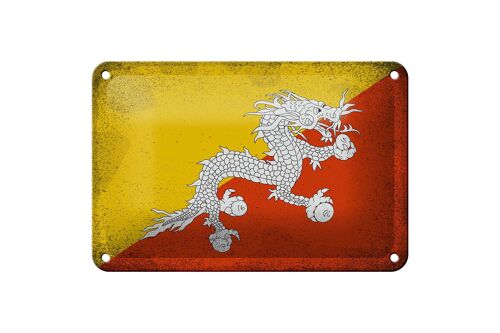 Blechschild Flagge Bhutan 18x12cm Flag of Bhutan Vintage Dekoration