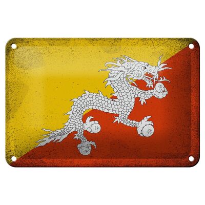 Blechschild Flagge Bhutan 18x12cm Flag of Bhutan Vintage Dekoration