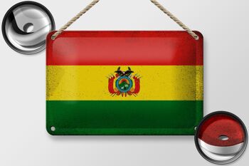 Drapeau en étain de la bolivie, 18x12cm, drapeau de la bolivie, décoration Vintage 2