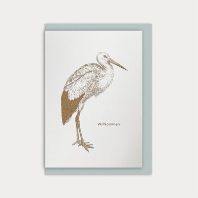 Folding card for birth / stork / welcome / natural paper