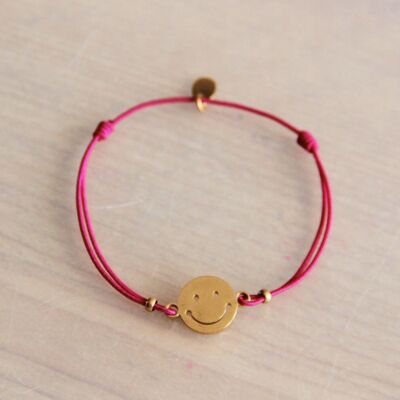 Bracelet élastique avec smiley – rose vif/or