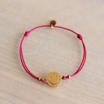 Elastisches Armband mit Smiley – leuchtendes Pink/Gold
