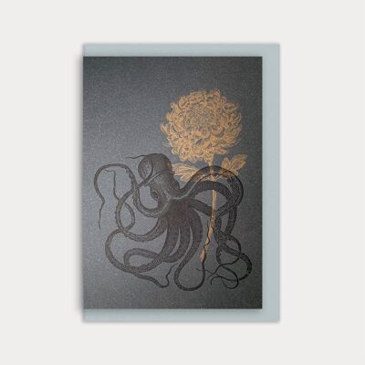 Folding card / octopus with flower / recycled paper