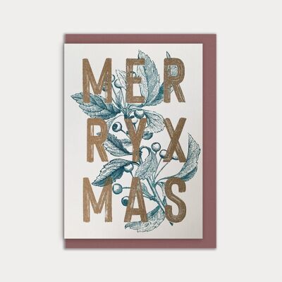 Tarjeta plegable / Typo / Feliz Navidad / papel natural