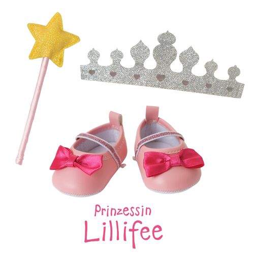 Puppen-Accessoires-Set "Prinzessin Lillifee", 3-teilig : Ballerinas, Glitzerkrone und Zauberstab, Gr. 38-45 cm