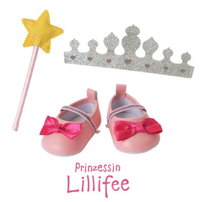 Set accessori per bambole "Princess Lillifee", 3 pezzi: ballerine, corona glitterata e bacchetta magica, misura. 30-34 cm