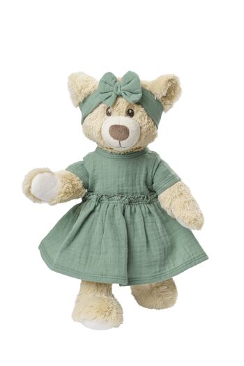 Robe de poupée en coton 100% biologique avec volants et bandeau, vert sauge, 2 pièces, taille. 35-45cm 4