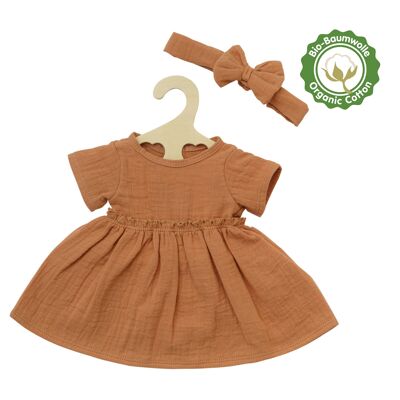 Robe de poupée en coton 100% biologique avec volants et bandeau, caramel, 2 pièces, taille. 35-45cm