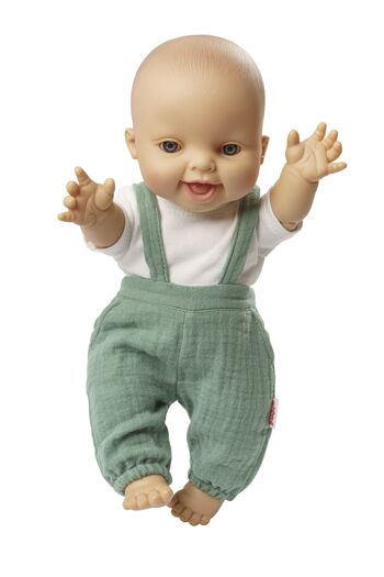 Salopette de poupée en coton 100% biologique, vert sauge, avec t-shirt blanc, 2 pièces, taille. 35-45cm 5