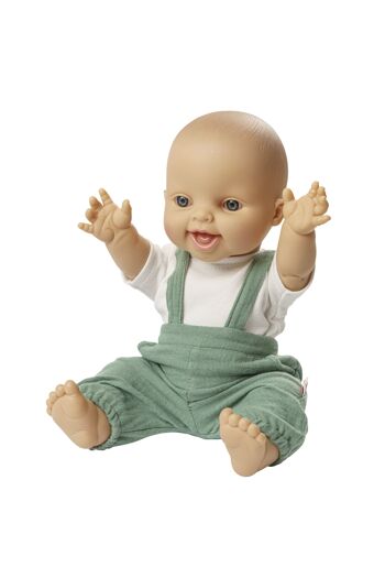 Salopette de poupée en coton 100% biologique, vert sauge, avec t-shirt blanc, 2 pièces, taille. 35-45cm 6