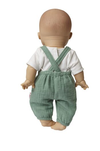 Salopette de poupée en coton 100% biologique, vert sauge, avec t-shirt blanc, 2 pièces, taille. 35-45cm 7