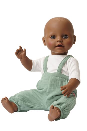 Salopette de poupée en coton 100% biologique, vert sauge, avec t-shirt blanc, 2 pièces, taille. 35-45cm 10