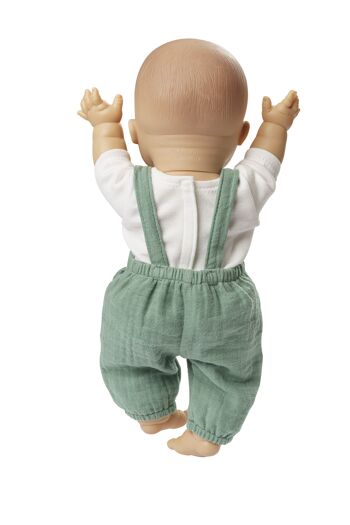Salopette de poupée en coton 100% biologique, vert sauge, avec t-shirt blanc, 2 pièces, taille. 28-35 cm 8