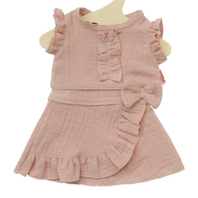 Doll's wrap skirt with ruffle top made from 100% organic cotton, rose, 2-piece, size 35-45cm