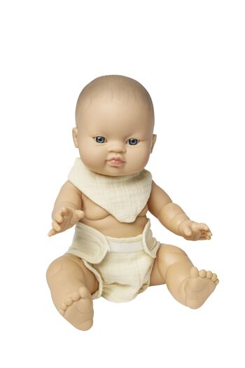 Ensemble bébé poupée avec couche lavable et bavoir en 100% coton biologique, écru, 2 pièces, taille. 35-45cm 3